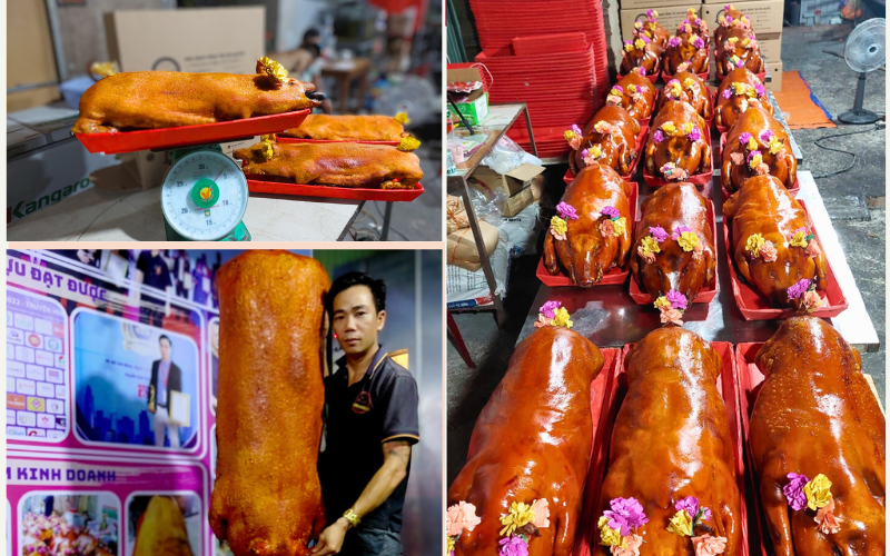 Sản phẩm heo sữa quay cốm và heo quay da lán